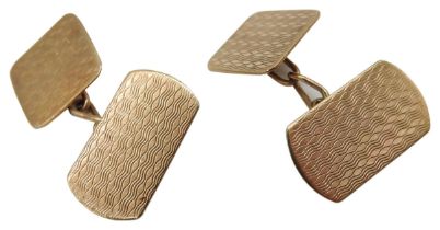 A PAIR OF VINTAGE GOLD CUFF LINKS, each cuff link formed from square and rectangular panels, with