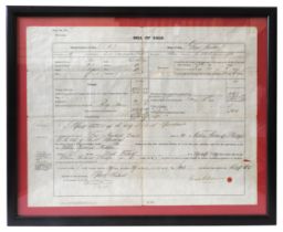 A FRAMED BILL OF SALE RELATING TO THE SS GREAT WESTERN (1872), the ship constructed in Sunderland in