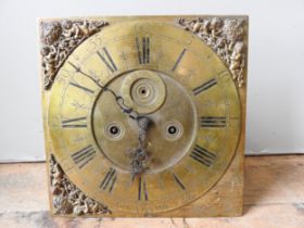 AN 8 DAY LONGCASE MOVEMENT. 12 Inch brass dial signed Joseph Saer, Perpool Lane, London,