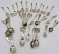 A LARGE QUANTITY OF SILVER TEASPOONS, mostly part sets, some monogrammed, bearing George III and