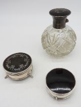 TWO SILVER TORTOISE SHELL MOUNTED RING BOXES, the cover of one decorated with ribbon tied
