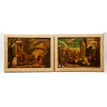 REVERSE PRINT ON GLASS, MUSICK, SCULPTURE, ASTRONOMY AND PAINTING IN GOLD WOOD AND GESSO FRAMES,