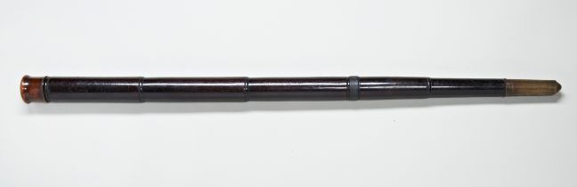 A RARE 19TH CENTURY WALKING CANE TELESCOPE, the stepped and ring-turned barrel with a twist-off