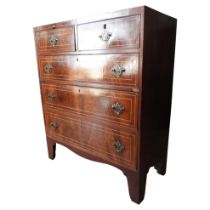 A REGENCY MAHOGANY CHEST OF DRAWERS, two short drawers over three long drawers with string inlay,
