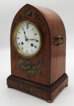 A FRENCH PAINTED SATINWOOD MANTEL CLOCK, striking movement by Japy stamped Maple & Co. Limited,