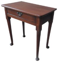 A GEORGE III MAHOGANY SIDE TABLE, CIRCA 1800, rectangular top over single frieze drawer, raised on