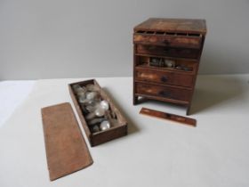 A PINE 5 DRAWER BOX and a single draw box containing a large quantity of watch glasses (qty)