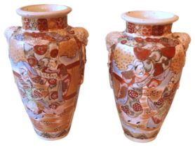 A PAIR OF JAPANESE SATSUMA POTTERY VASES, EARLY 20TH CENTURY, baluster form, decorated in the