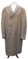 A VINTAGE FRENCH SIGRAND CAMEL WOOL OVERCOAT, with gold coloured satin lining