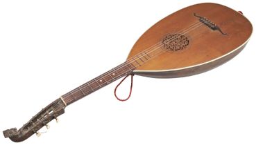A 19TH CENTURY LUTE; no makers mark apparent. 97 cms long; NB. some woodworm to the headstock and in