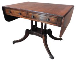 A REGENCY ROSEWOOD SOFA TABLE, CIRCA 1800, rectangular top with drop flaps above two frieze drawers,