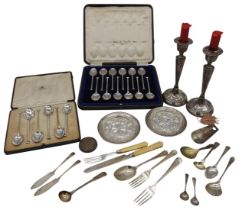 A CASED SET OF TWELVE SILVER COFFEE SPOONS, SHEFFIELD 1941, another set of six and various other