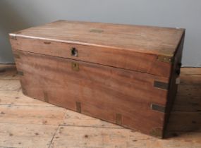 A LARGE VICTORIAN BRASS BOUND CAMPHOR WOOD TRUNK. 47 x 106 x 52 cms