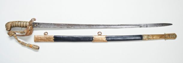 A ROYAL NAVY 1827 PATTERN OFFICERS SWORD with lions head pommel, shagreen grip and sword knot, the