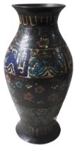 A LARGE JAPANESE CLOISONNE BALUSTER VASE, EDO PERIOD, with flared mouth and base, the sides