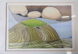 AN ABSTRACT WATER COLOUR ON PAPER, ST IVES SCHOOL, monogrammed O.P and dated '79, glazed and