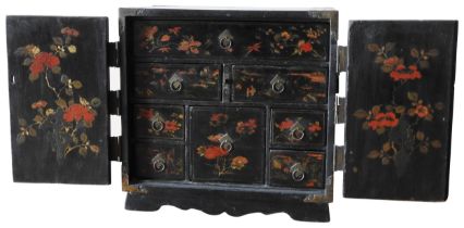 JAPANESE LACQUER TABLE CABINET EDO PERIOD, 17TH CENTURY with gilt-metal mounts, the sides