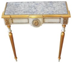 A CONTEMPORARY GILT PAINTED CONSOLE TABLE, the rectangular mirrored top with an attractive