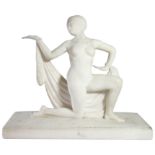 Marble sculpture Danseuse The ballerina signed on base 'F. Harveyu'- (L: 46cm, W: 16cm, H: 39cm),