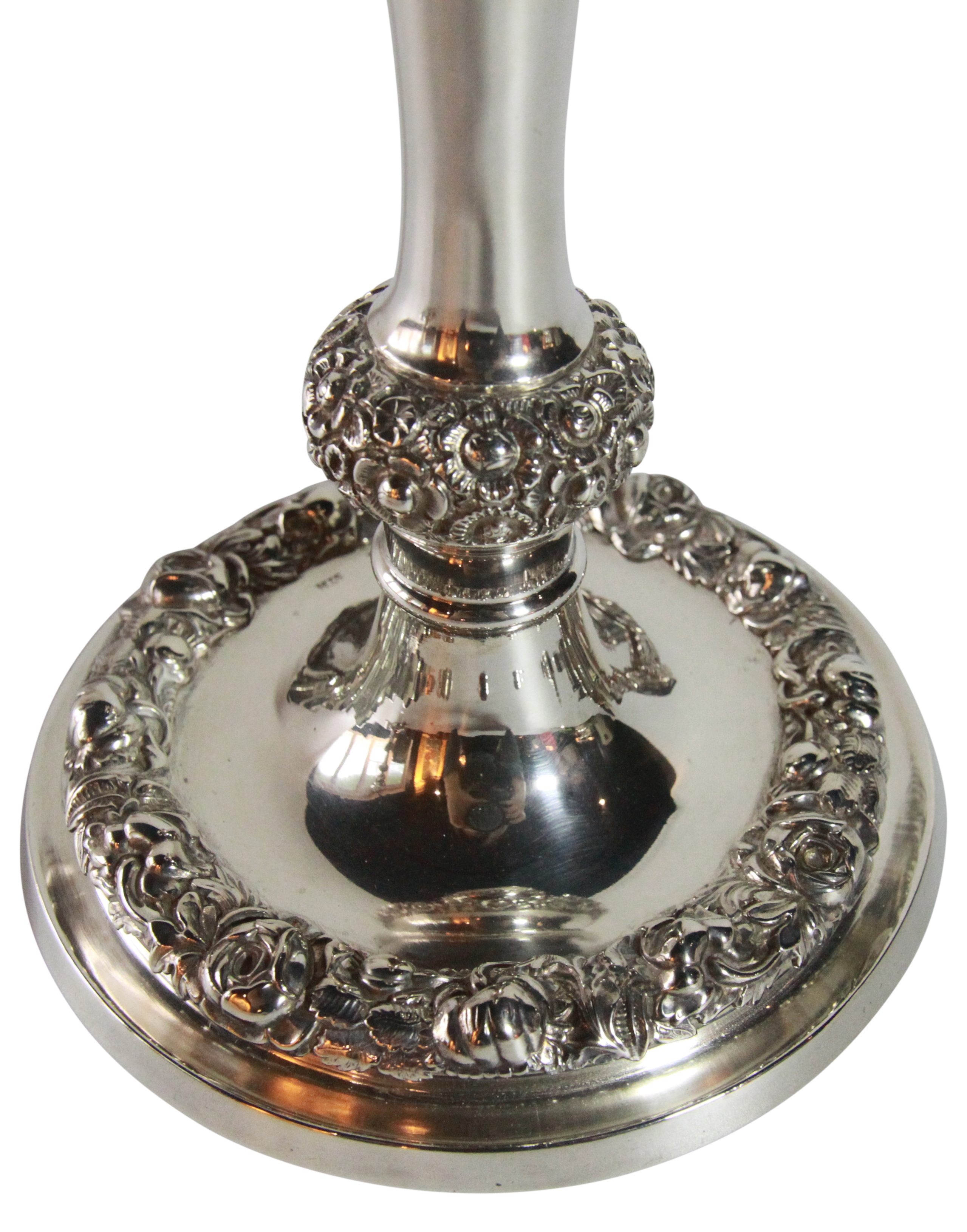 A pair of German Silver rounded candlesticks with stylized floral decoration - circa 1838 - (H: - Image 5 of 5