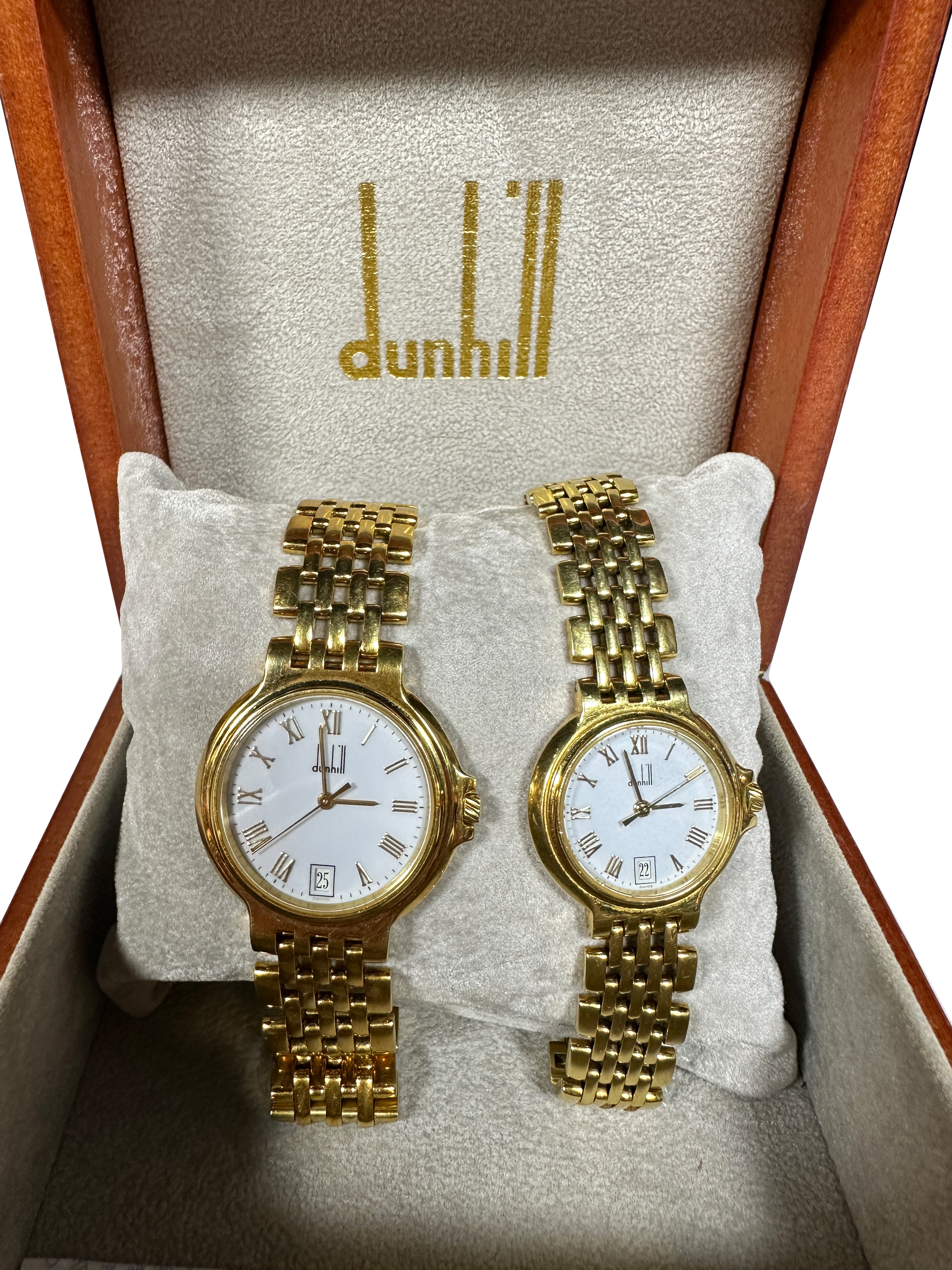A pair of 18ct gold, gents & ladies, Dunhill Wristwatches with white dials & date appature with gate - Image 3 of 4