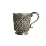 An unusual silver cup/ mug with shaped handle of geometric diamond design, London 1862 - Edward