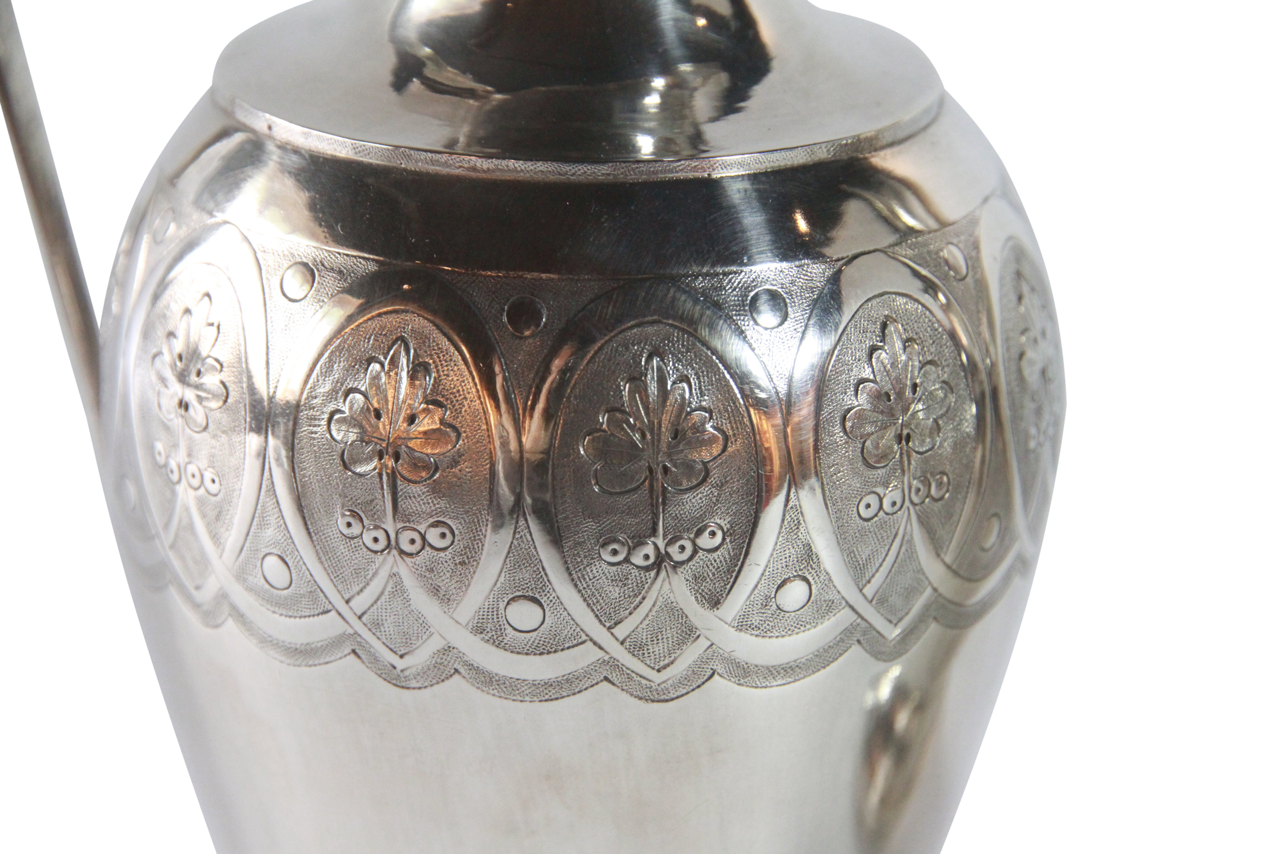 Two Viennese silver ewers with scrolled handles & acorn leaf etched design upon circular bases. - ( - Image 3 of 9