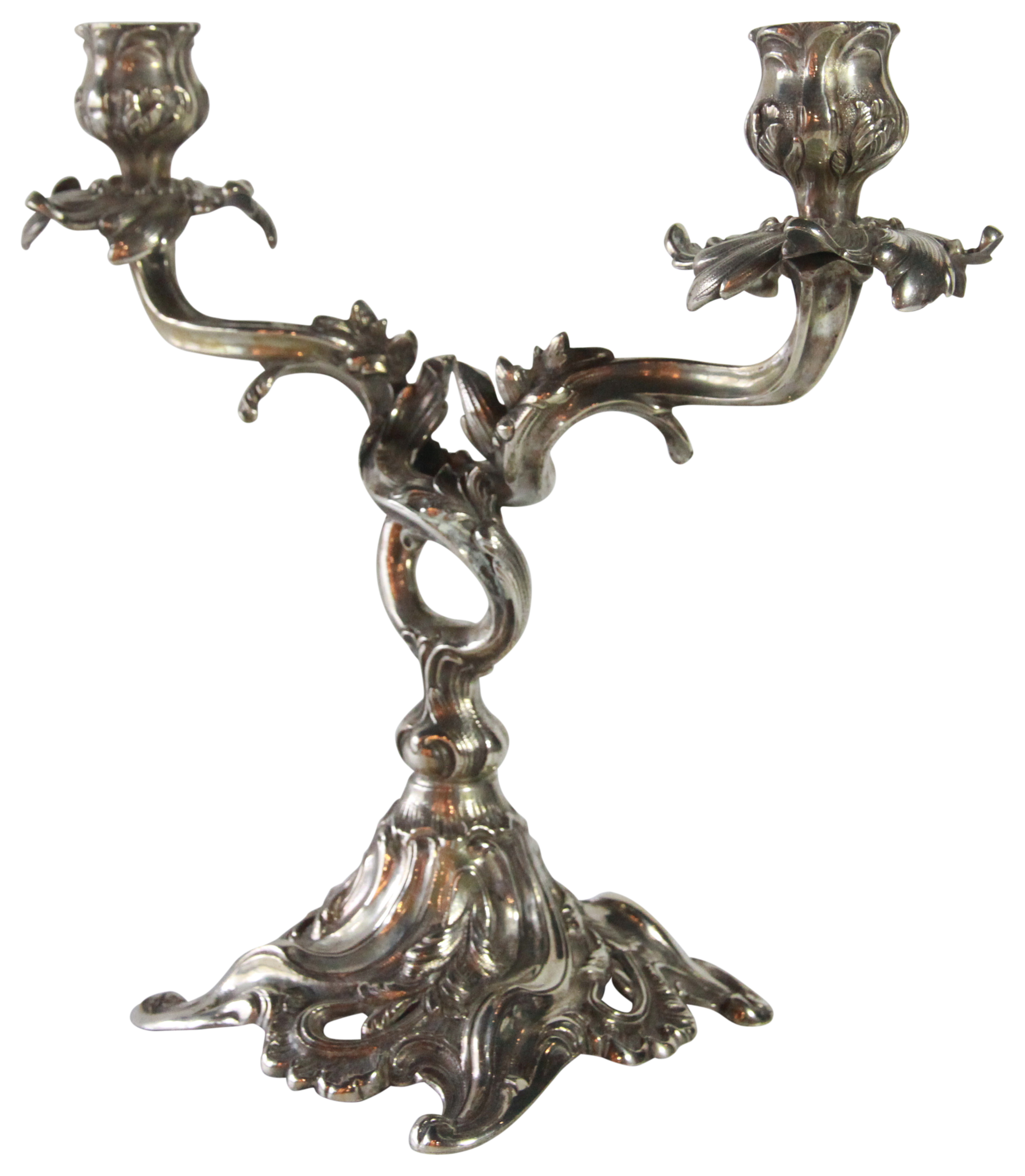 A rococo style silver candelabrum - German 1880. (H: 26cm) (1156 grams), PROVENANCE: Property of a - Image 2 of 5