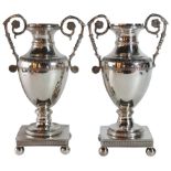 A pair of Grecian style two handled vases, German, (H: 25cm), PROVENANCE: Property of a Gentleman