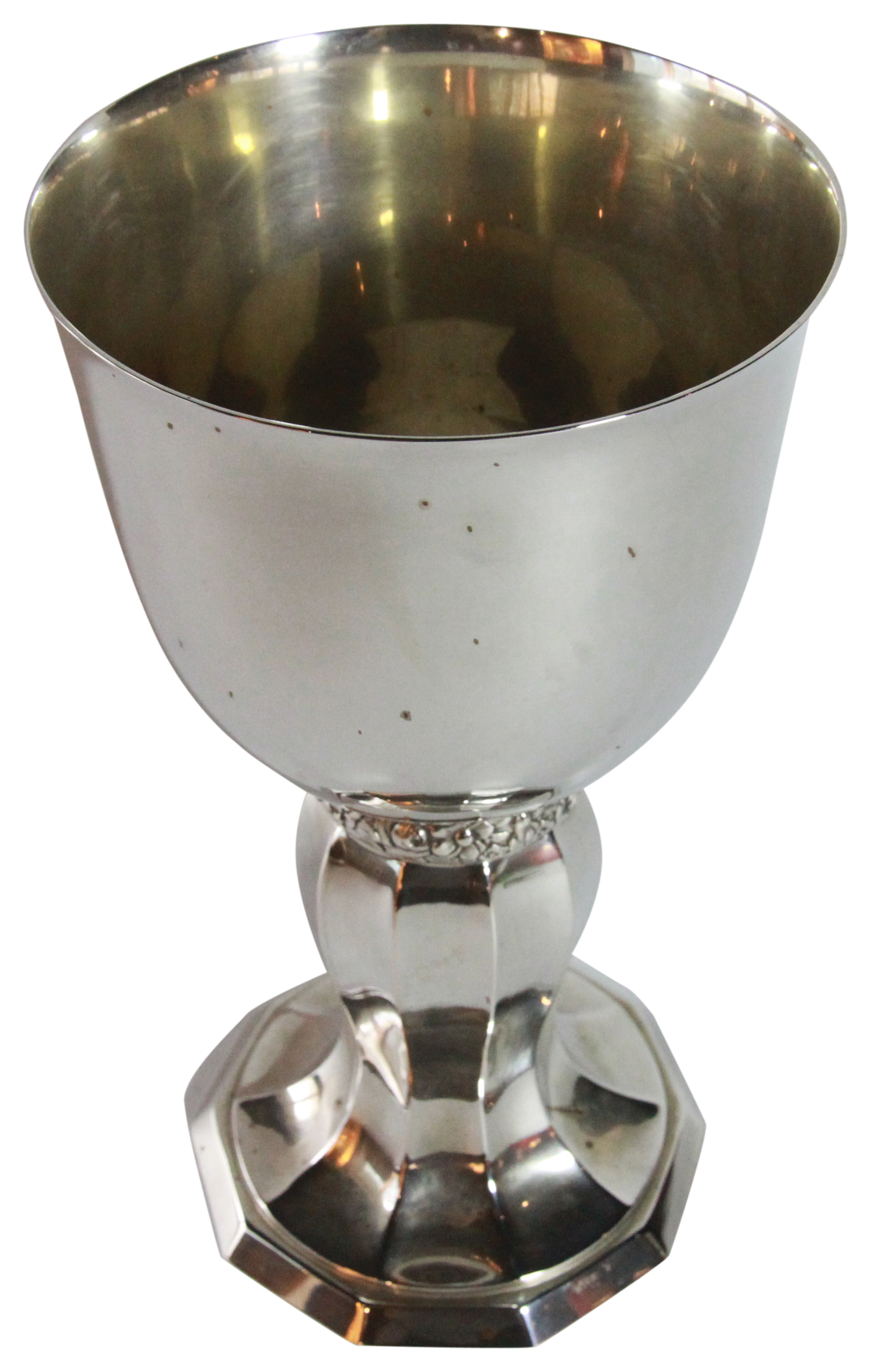 A large silver German chalice with stylized floral column. (H: 28cm), 675 grams , circa 1930's, - Image 3 of 3