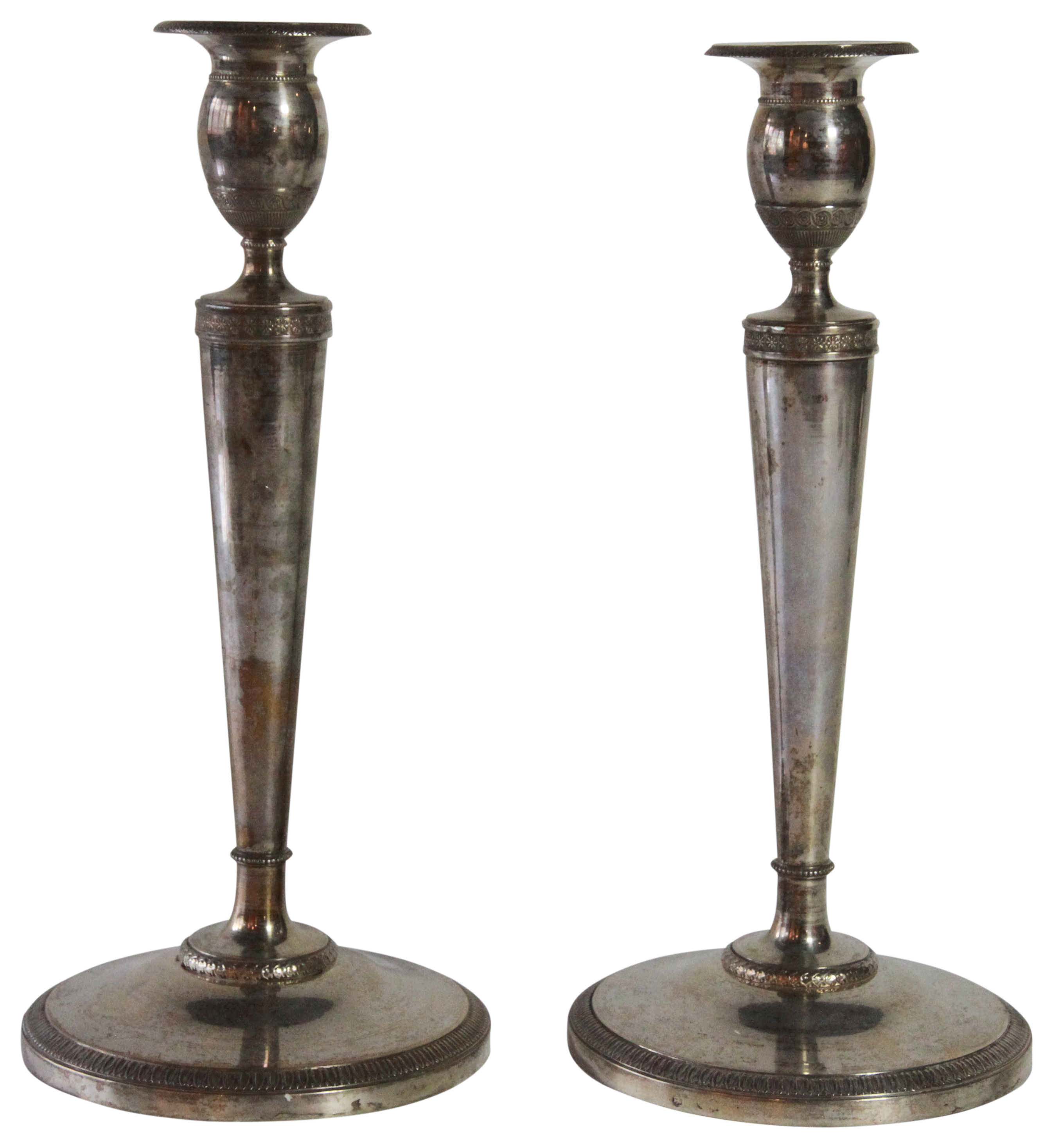 A pair of silver Italian candlesticks Milan Emanvel Caber.1815- 1856, (H: 26.5cm), PROVENANCE: