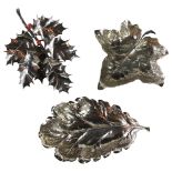 Three silver Italian leaf form dishes. (104 grams), PROVENANCE: Property of a Gentleman