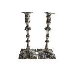 A good pair of George III silver candlesticks, upon shaped square bases, Ebenezer Coker, London
