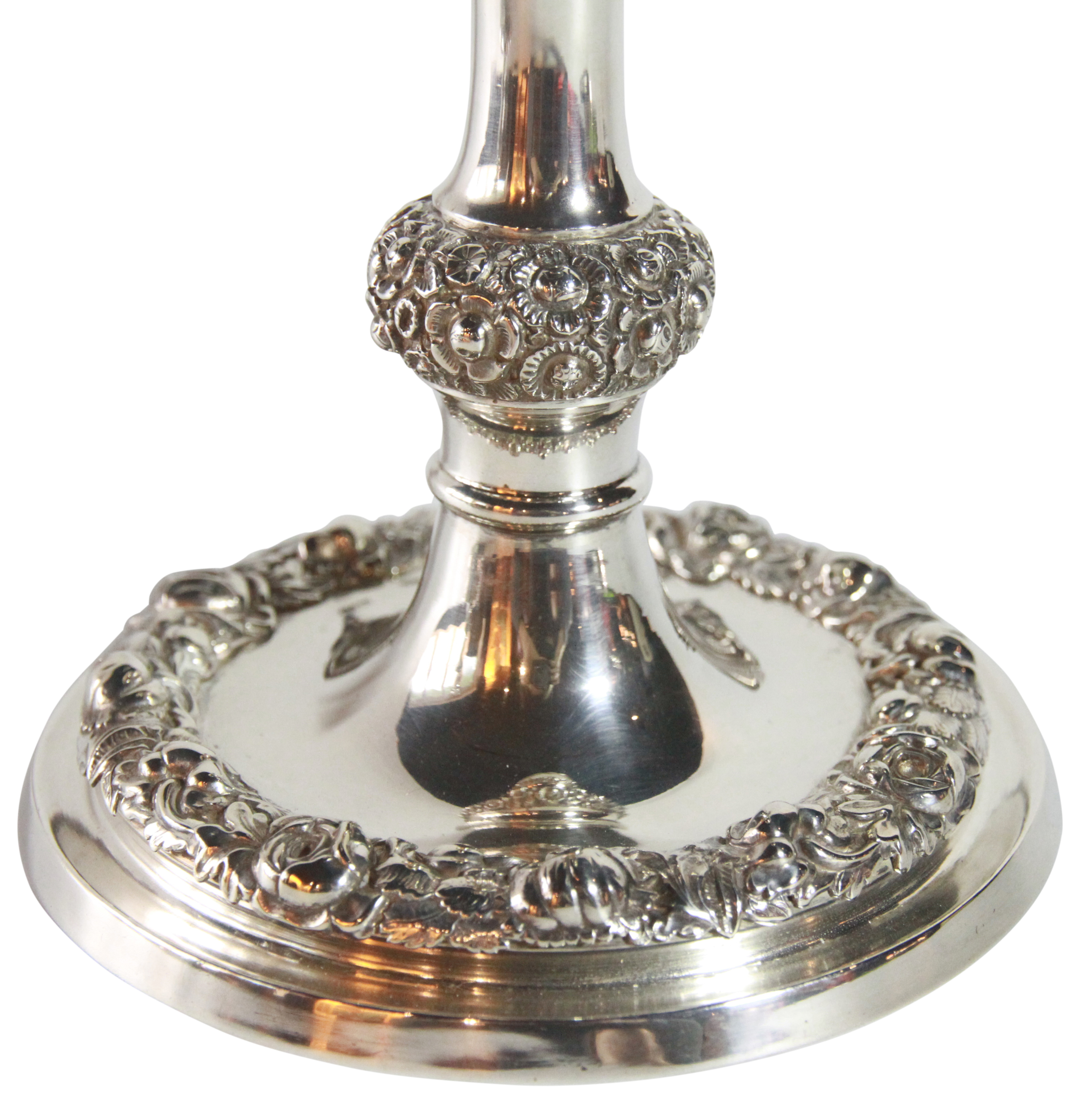 A pair of German Silver rounded candlesticks with stylized floral decoration - circa 1838 - (H: - Image 4 of 5