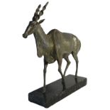 An Art Deco bronze sculpture of an Antelope upon a marble base, (H: 60cm, W: 15.5cm, L: 55cm),