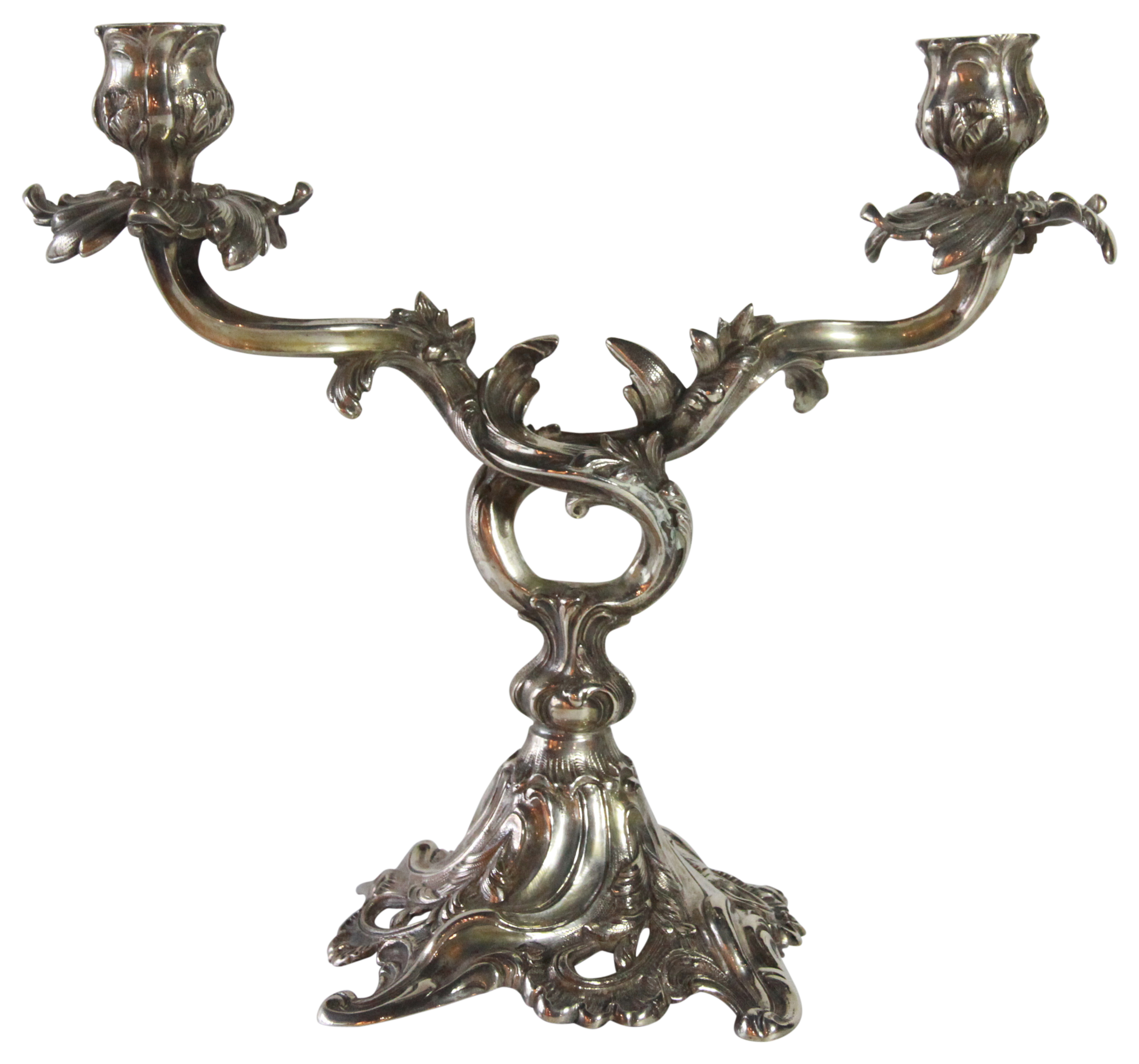 A rococo style silver candelabrum - German 1880. (H: 26cm) (1156 grams), PROVENANCE: Property of a