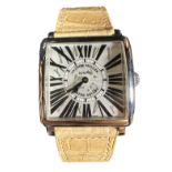 A good Frank Muller Wrist Watch, square dial, Roman numerals, Model No. 6002 M Q2 RHO, boxed &