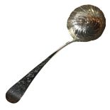 A good large provincial Irish George III soup ladle with rope twist spiral fluted bowl, L: 32 cm,