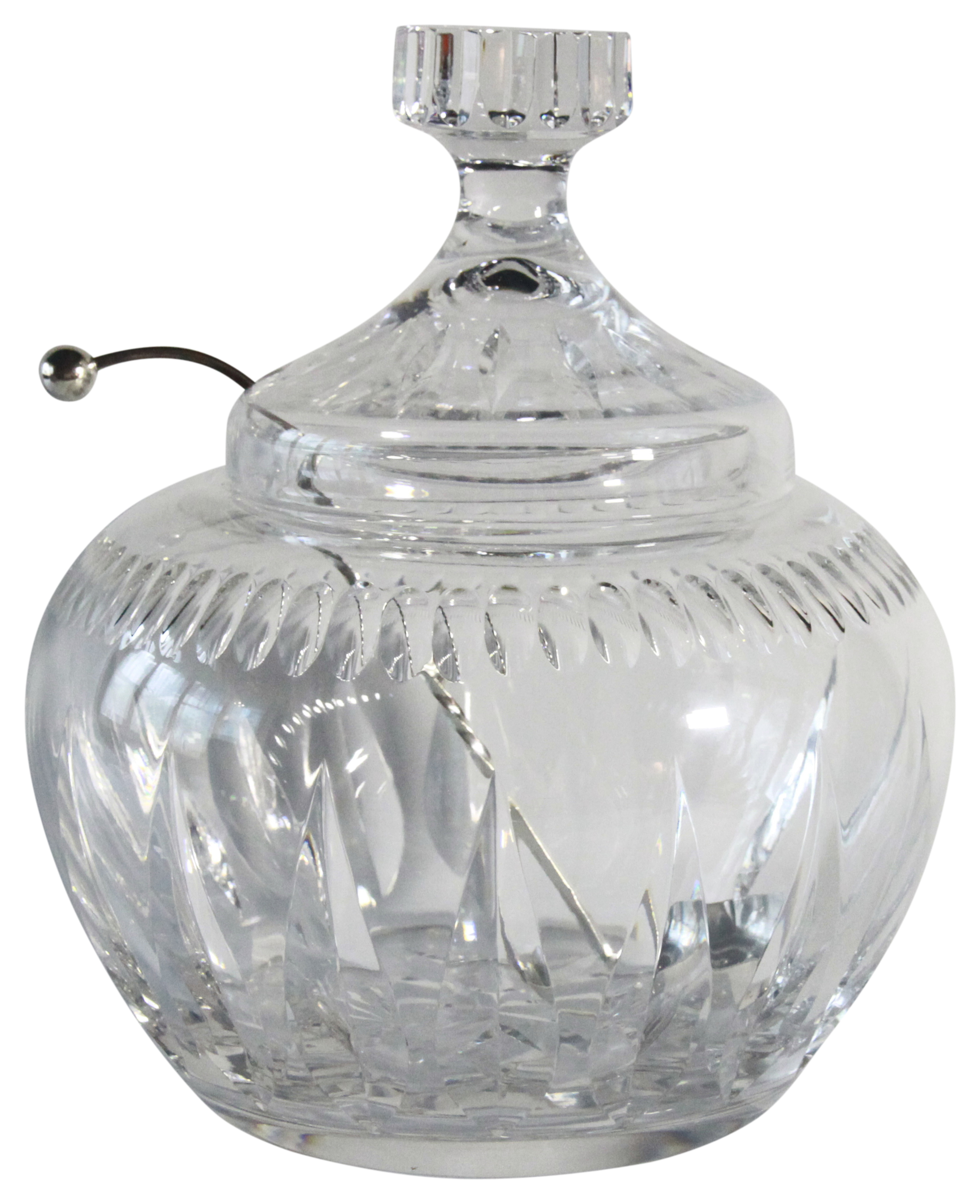 A large crystal cut glass punch bowl & cover with plated handle, (H: 28cm), PROVENANCE: Property