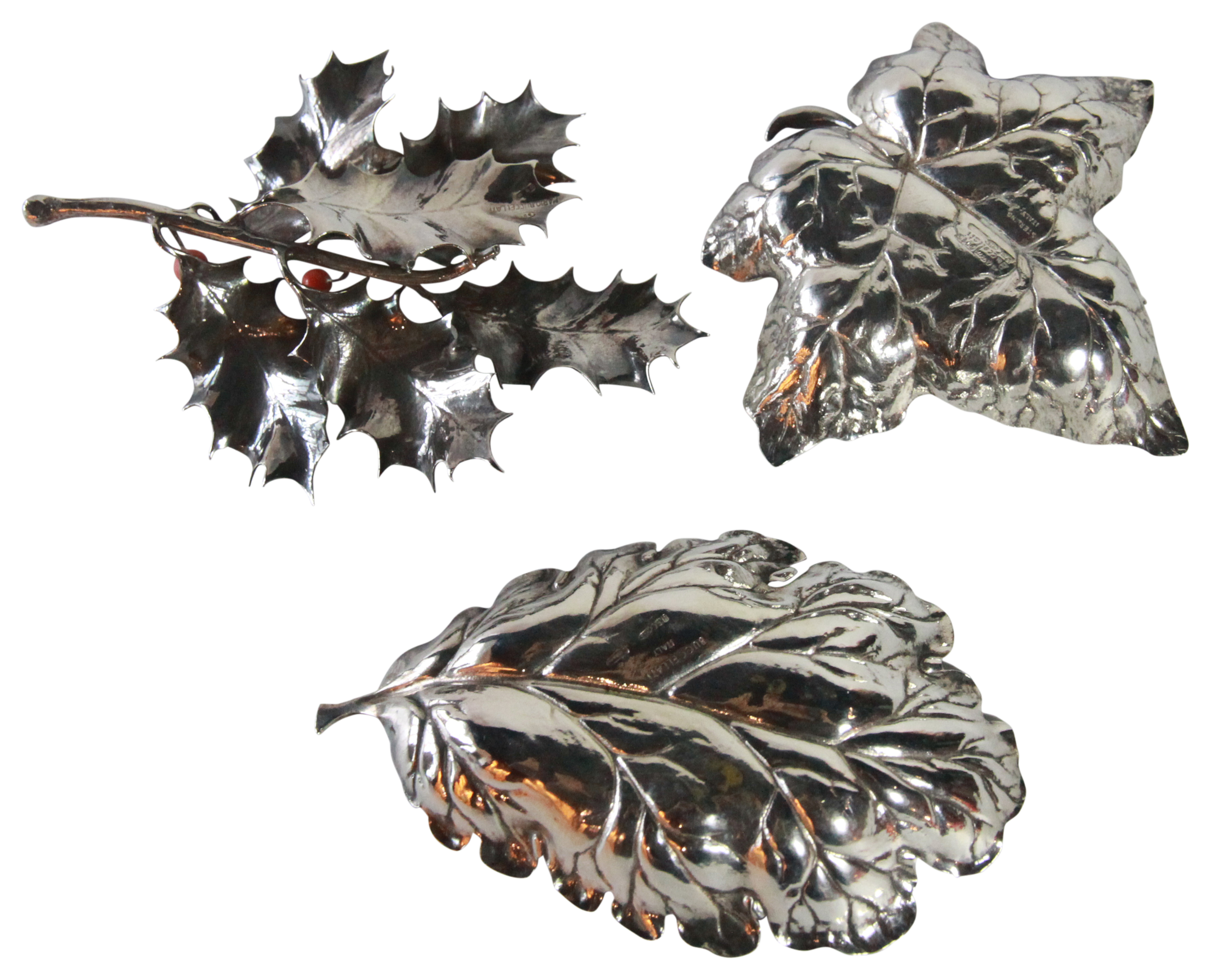 Three silver Italian leaf form dishes. (104 grams), PROVENANCE: Property of a Gentleman - Image 2 of 3