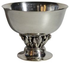A good George Jensen silver tazza bowl upon a tulip base. (20cm Diameter), (734 grams) stamped on