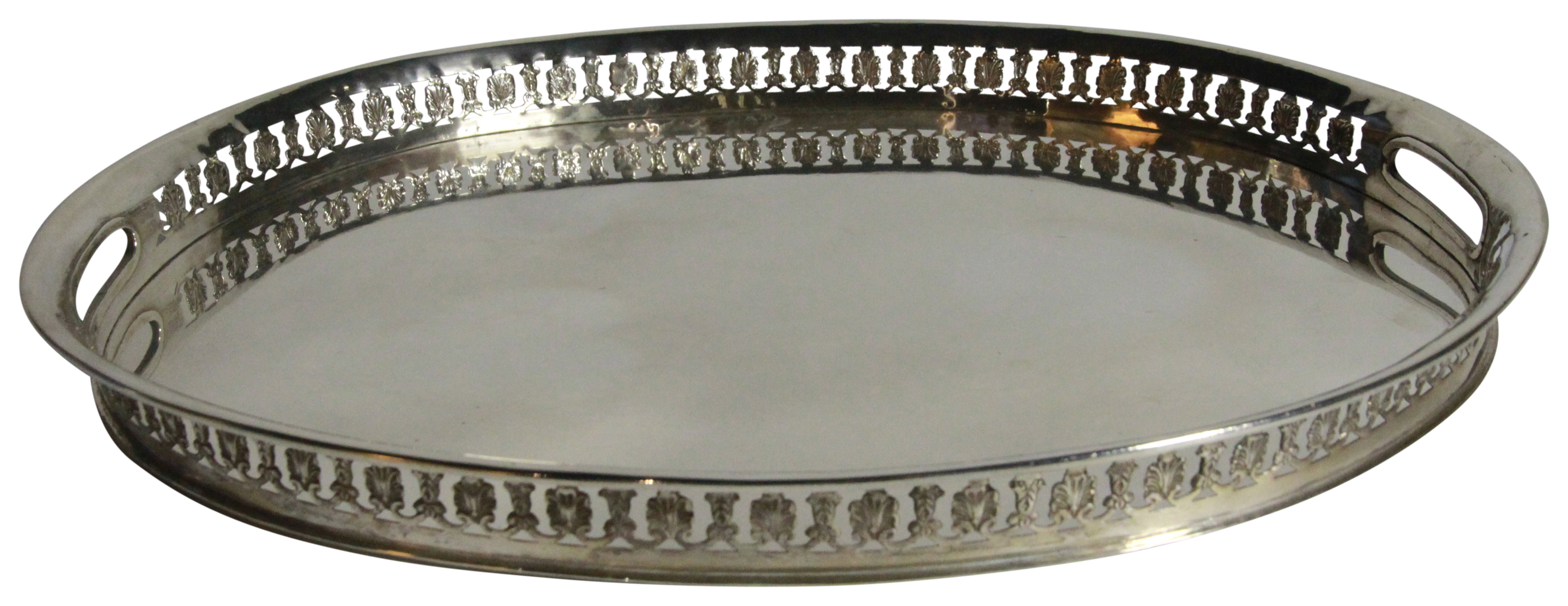 A large Russian silver oval tray. With pierced side decorations. Circa 1840 - (1005 grams) ( - Image 2 of 3