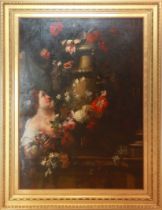 Gasper Pieter the younger Verbruggen (1664-1730) - A lady adoring a sculptured urn with roses and