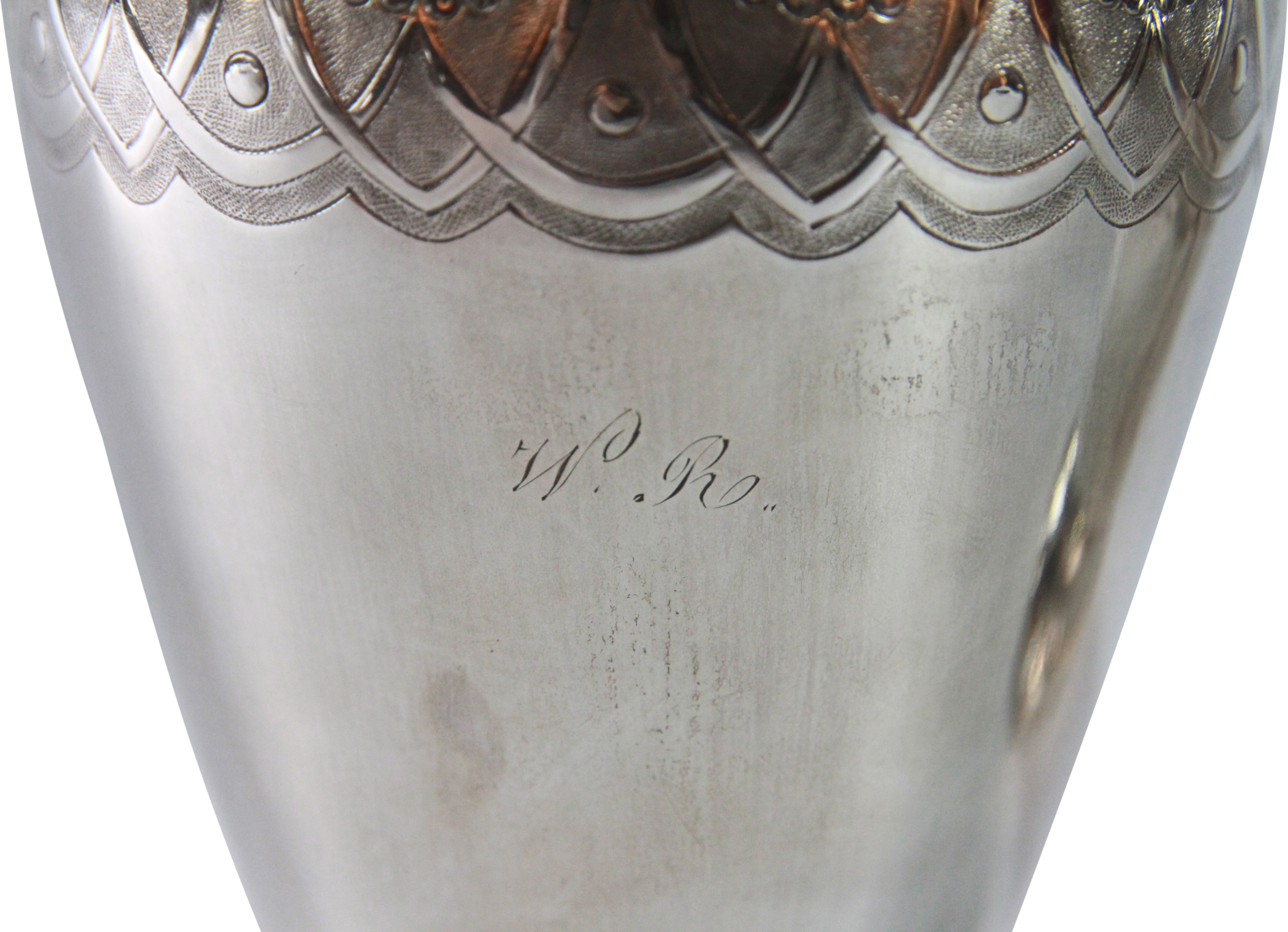 Two Viennese silver ewers with scrolled handles & acorn leaf etched design upon circular bases. - ( - Image 5 of 9