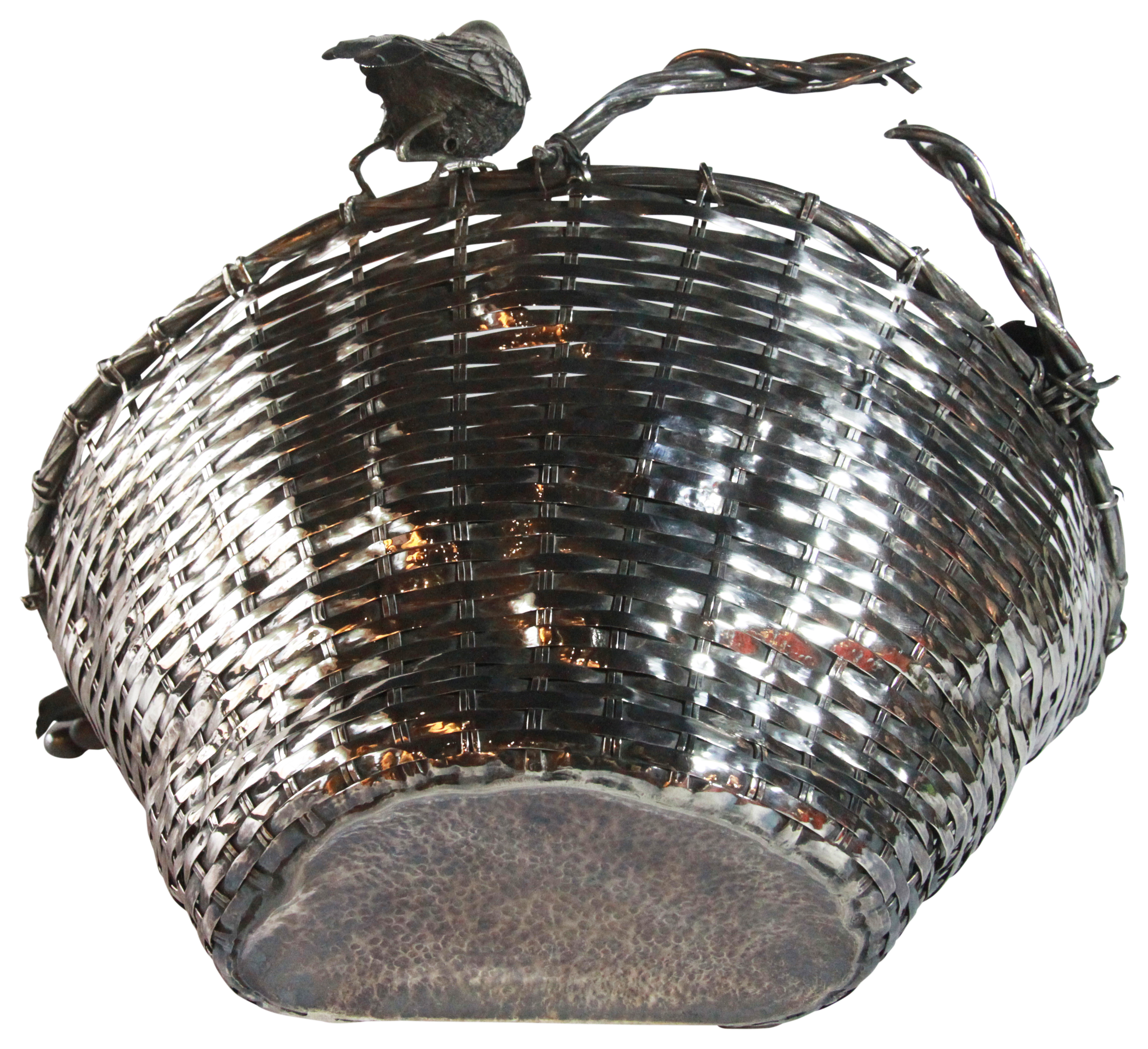 A large Italian silver basket centerpiece in the buccellati style overflowing with fruits & birds. - Image 7 of 8