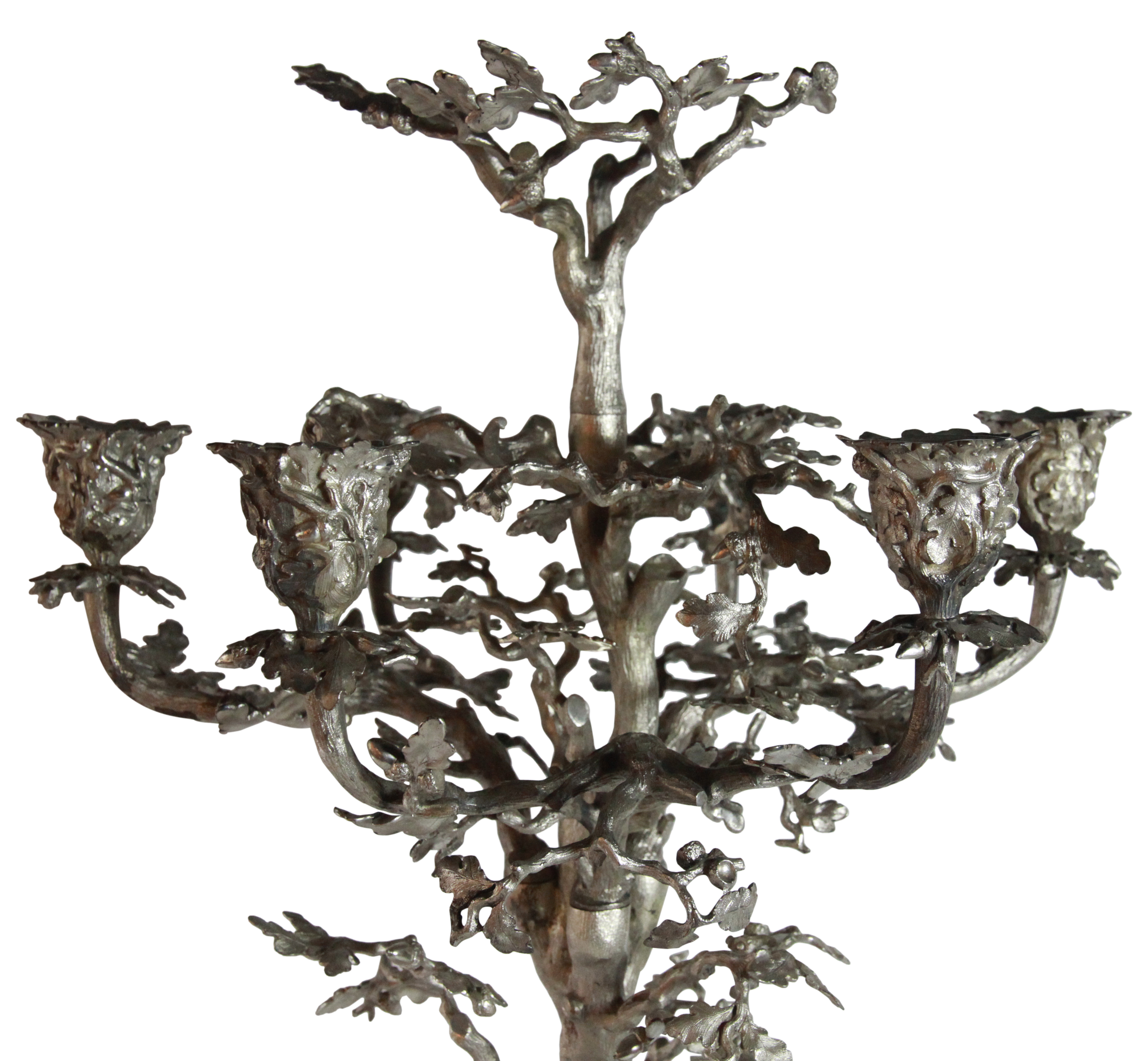 A massive six light silver candelabrum in the form of an oak tree with vase type sockets & 2 - Image 2 of 5