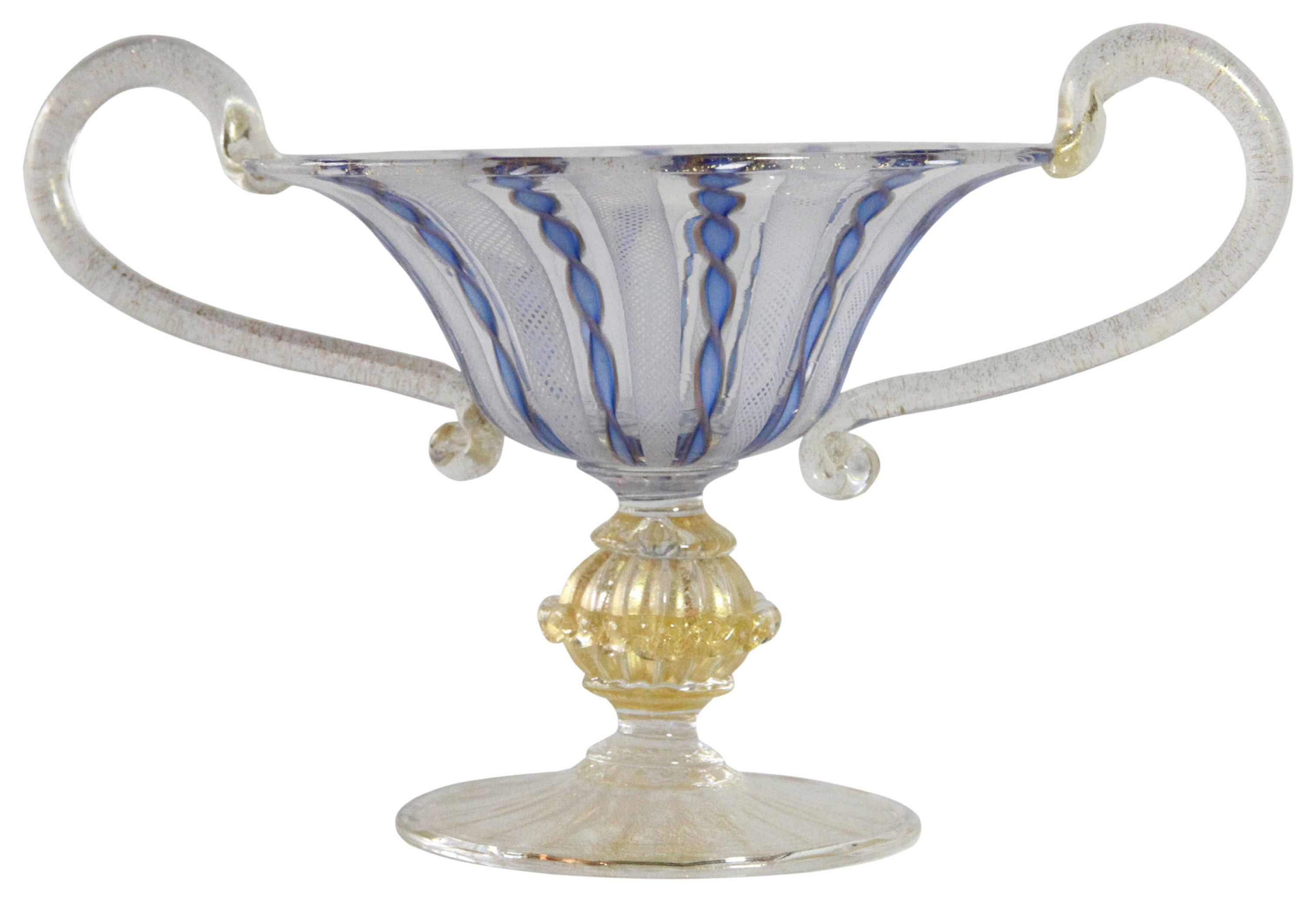 A Venetian suite of decorative desert, bowls & urns decorated in blue & gilt, 15 pieces total, - Image 9 of 12