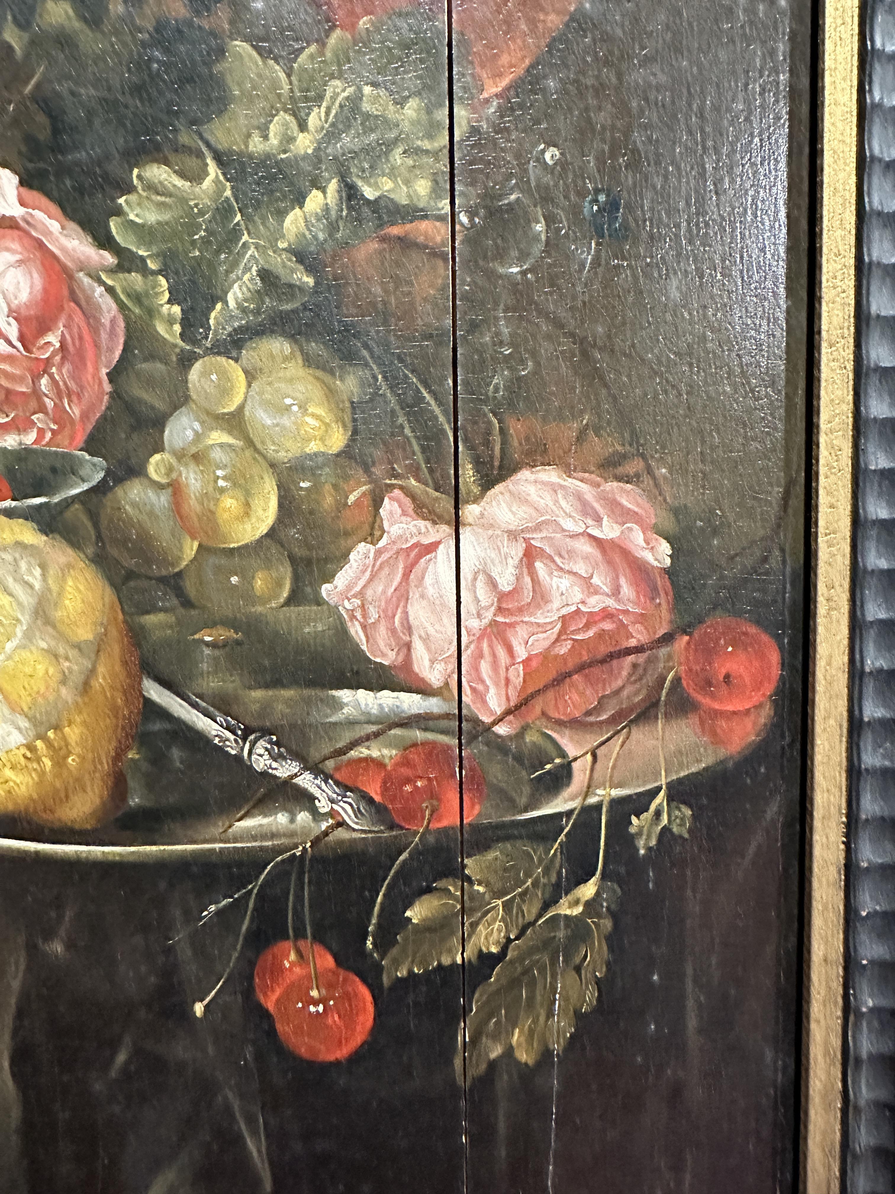 Still life of fruit upon a serving table, oil on panel, possibly Italian, possible early 18th - Image 5 of 9