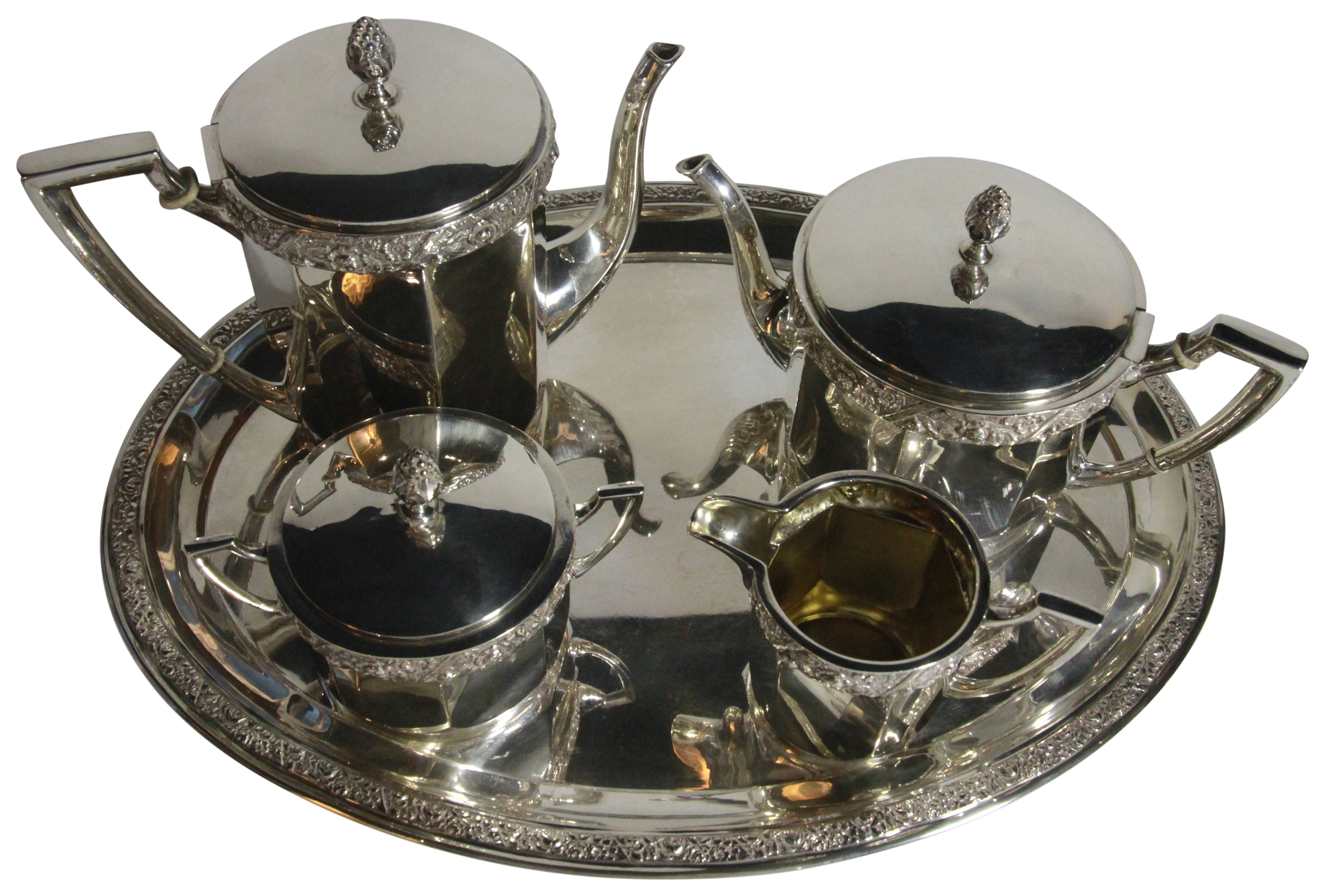 A German silver tea & coffee service with tray. Stamped 800, PROVENANCE: Property of a Gentleman - Image 2 of 3