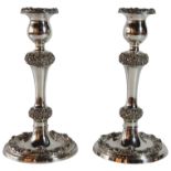 A pair of German Silver rounded candlesticks with stylized floral decoration - circa 1838 - (H: